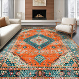 Ultra Soft Area Rug, Non Slip, Stain Resistant, Washable Area Rugs for Living Room, Bedroom, Rustic Teal Floral Motif Charm(Orange)