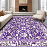 Ultra Soft Area Rug, Non Slip, Stain Resistant, Washable Area Rugs for Living Room, Bedroom, Whimsical Greenery and Petals(Purple)