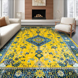 Ultra Soft Area Rug, Non Slip, Stain Resistant, Washable Area Rugs for Living Room, Bedroom, Artistic Rustic Medallion Style(Yellow)