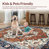 Ultra Soft Area Rug, Non Slip, Stain Resistant, Washable Area Rugs for Living Room, Bedroom, Rustic Vintage Floral Medallion(Blue)