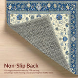Ultra Soft Area Rug, Non Slip, Stain Resistant, Washable Area Rugs for Living Room, Bedroom, Regal Azure Bloom Dark Blue Beige Floral Medallion(Beige)