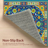 Ultra Soft Area Rug, Non Slip, Stain Resistant, Washable Area Rugs for Living Room, Bedroom, Vibrant Mexican Talavera Tile Rug with Colorful Pottery and Floral Designs(Blue)