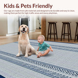 Ultra Soft Area Rug, Non Slip, Stain Resistant, Washable Area Rugs for Living Room, Bedroom, Luxurious Navy Tiled Arrangement(White)