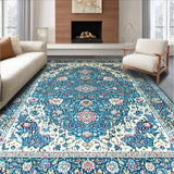 Ultra Soft Area Rug, Non Slip, Stain Resistant, Washable Area Rugs for Living Room, Bedroom, Vintage Floral Blue Elegance(Blue)