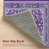 Ultra Soft Area Rug, Non Slip, Stain Resistant, Washable Area Rugs for Living Room, Bedroom, Elegant Floral Area with Purple and Silver Design(Purple)