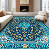 Ultra Soft Area Rug, Non Slip, Stain Resistant, Washable Area Rugs for Living Room, Bedroom, Distressed Blue Vintage Living Room Non-Slip Carpet(Blue)