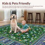 Ultra Soft Area Rug, Non Slip, Stain Resistant, Washable Area Rugs for Living Room, Bedroom, Chic Ogee Floral Arrangement(Green)