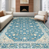 Ultra Soft Area Rug, Non Slip, Stain Resistant, Washable Area Rugs for Living Room, Bedroom, Elegant Intricate Floral Composition(Blue)