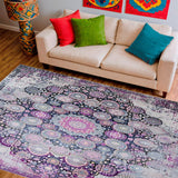 Ultra Soft Area Rug, Non Slip, Stain Resistant, Washable Area Rugs for Living Room, Bedroom, Boho Mosaic Area Rug Featuring Distressed Medallions And Artistic Symmetry(Gray)