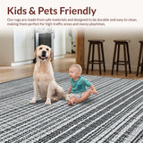Ultra Soft Area Rug, Non Slip, Stain Resistant, Washable Area Rugs for Living Room, Bedroom, Braided Black & White Striped Rug Reversible Low Pile(Black)