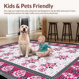 Ultra Soft Area Rug, Non Slip, Stain Resistant, Washable Area Rugs for Living Room, Bedroom, Bright Cheerful Daisy Emblem(Pink)