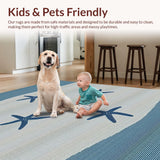 Ultra Soft Area Rug, Non Slip, Stain Resistant, Washable Area Rugs for Living Room, Bedroom, Coastal Starfish Striped Elegance(Blue)