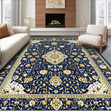 Ultra Soft Area Rug, Non Slip, Stain Resistant, Washable Area Rugs for Living Room, Bedroom, Chateau Collection Grandeur Medallion Regal Blue Tan Classic Motif(Blue)