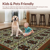 Ultra Soft Area Rug, Non Slip, Stain Resistant, Washable Area Rugs for Living Room, Bedroom, Deep Brown and Olive Green Abstract with Floral Geometric Designs(Green)