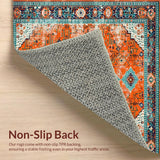 Ultra Soft Area Rug, Non Slip, Stain Resistant, Washable Area Rugs for Living Room, Bedroom, Bold Vibrant Medallion Composition(Orange)