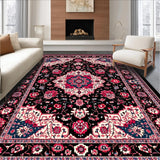 Ultra Soft Area Rug, Non Slip, Stain Resistant, Washable Area Rugs for Living Room, Bedroom, Cozy Vintage-Inspired Floral Arrangement(Black)
