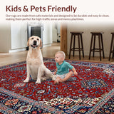 Ultra Soft Area Rug, Non Slip, Stain Resistant, Washable Area Rugs for Living Room, Bedroom, Rustic Distressed Geometric Motif(Red)