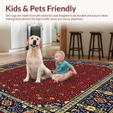 Ultra Soft Area Rug, Non Slip, Stain Resistant, Washable Area Rugs for Living Room, Bedroom, Vintage Inspired Blue and Red Area(Red)