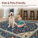 Ultra Soft Area Rug, Non Slip, Stain Resistant, Washable Area Rugs for Living Room, Bedroom, Elegant Blue Floral Arrangement(Blue)