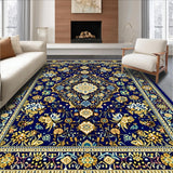 Ultra Soft Area Rug, Non Slip, Stain Resistant, Washable Area Rugs for Living Room, Bedroom, Intricate Woven Area Featuring Complex Design and Gold Accents(Blue)
