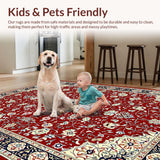 Ultra Soft Area Rug, Non Slip, Stain Resistant, Washable Area Rugs for Living Room, Bedroom, Vibrant Geometric Blossom Arrangement(Red)