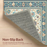 Ultra Soft Area Rug, Non Slip, Stain Resistant, Washable Area Rugs for Living Room, Bedroom, Boho Beige and Azure Intricate Floral Motifs(Beige)