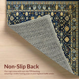 Ultra Soft Area Rug, Non Slip, Stain Resistant, Washable Area Rugs for Living Room, Bedroom, Elegant Geometric Gold Accents(Blue)