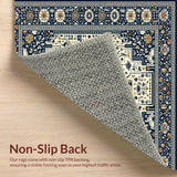 Ultra Soft Area Rug, Non Slip, Stain Resistant, Washable Area Rugs for Living Room, Bedroom, Navy Beige Abstract With Intricate Animal And Floral Motifs(Blue)