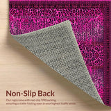 Ultra Soft Area Rug, Non Slip, Stain Resistant, Washable Area Rugs for Living Room, Bedroom, Artistic Leopard Print with Linear Elements(Pink)