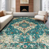 Ultra Soft Area Rug, Non Slip, Stain Resistant, Washable Area Rugs for Living Room, Bedroom, Rustic Vintage Ogee Pattern(Blue)