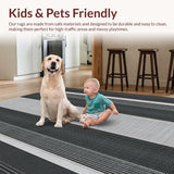 Ultra Soft Area Rug, Non Slip, Stain Resistant, Washable Area Rugs for Living Room, Bedroom, Minimalist Classic Linear Design(Black)