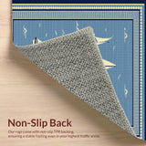 Ultra Soft Area Rug, Non Slip, Stain Resistant, Washable Area Rugs for Living Room, Bedroom, Artistic Coastal Vessel Illustration(Blue)