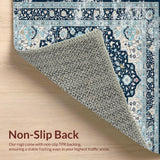 Ultra Soft Area Rug, Non Slip, Stain Resistant, Washable Area Rugs for Living Room, Bedroom, Elegant Transitional Damask Aesthetic(Blue)