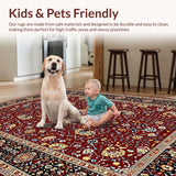 Ultra Soft Area Rug, Non Slip, Stain Resistant, Washable Area Rugs for Living Room, Bedroom, Transitional Warm Palette Leaf Design(Red)