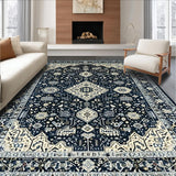 Ultra Soft Area Rug, Non Slip, Stain Resistant, Washable Area Rugs for Living Room, Bedroom, Rustic Vintage Geometric Aesthetic(Blue)