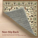 Ultra Soft Area Rug, Non Slip, Stain Resistant, Washable Area Rugs for Living Room, Bedroom, Lush Green Floral Tapestry(Beige)