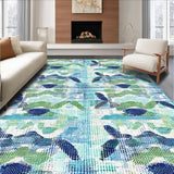 Ultra Soft Area Rug, Non Slip, Stain Resistant, Washable Area Rugs for Living Room, Bedroom, Playful Sea Turtle and Pebble Pattern Rug with Abstract Oceanic Geometry(Blue)