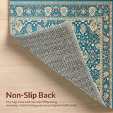 Ultra Soft Area Rug, Non Slip, Stain Resistant, Washable Area Rugs for Living Room, Bedroom, Transitional Soft Beige Patterned Flourish(Blue)