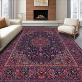 Ultra Soft Area Rug, Non Slip, Stain Resistant, Washable Area Rugs for Living Room, Bedroom, Velvet Mauve Splendor Carpet With Artistic Navy Medallion Design Elements(Blue)