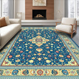 Ultra Soft Area Rug, Non Slip, Stain Resistant, Washable Area Rugs for Living Room, Bedroom, Sky Tint Floor Beige Medallion Ornamental Home(Blue)