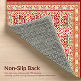 Ultra Soft Area Rug, Non Slip, Stain Resistant, Washable Area Rugs for Living Room, Bedroom, Trellis Red/Beige Square Area(Red)