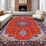 Ultra Soft Area Rug, Non Slip, Stain Resistant, Washable Area Rugs for Living Room, Bedroom, Distinct Geometric Orange and Brown Pattern(Red)