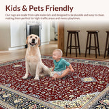 Ultra Soft Area Rug, Non Slip, Stain Resistant, Washable Area Rugs for Living Room, Bedroom, Lush Cozy Cream Tiled Design(Red)