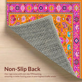Ultra Soft Area Rug, Non Slip, Stain Resistant, Washable Area Rugs for Living Room, Bedroom, Elegant Tribal Motif in Fuchsia(Orange)