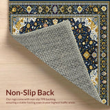 Ultra Soft Area Rug, Non Slip, Stain Resistant, Washable Area Rugs for Living Room, Bedroom, Elegant Gilded Geometric Embroidery(Blue)