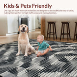 Ultra Soft Area Rug, Non Slip, Stain Resistant, Washable Area Rugs for Living Room, Bedroom, Sleek Angular Patterned Aesthetic(Black)