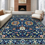 Ultra Soft Area Rug, Non Slip, Stain Resistant, Washable Area Rugs for Living Room, Bedroom, Elegant Geometric Floral Aesthetic(Blue)