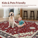 Ultra Soft Area Rug, Non Slip, Stain Resistant, Washable Area Rugs for Living Room, Bedroom, Sophisticated Intricate Ogee Style(Red)