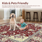 Ultra Soft Area Rug, Non Slip, Stain Resistant, Washable Area Rugs for Living Room, Bedroom, Timeless Medallion Area in Muted Maroon and Beige Shades(Red)