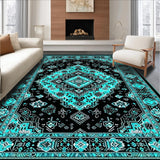 Ultra Soft Area Rug, Non Slip, Stain Resistant, Washable Area Rugs for Living Room, Bedroom, Chic Geometric Black Teal Arrangement(Black)